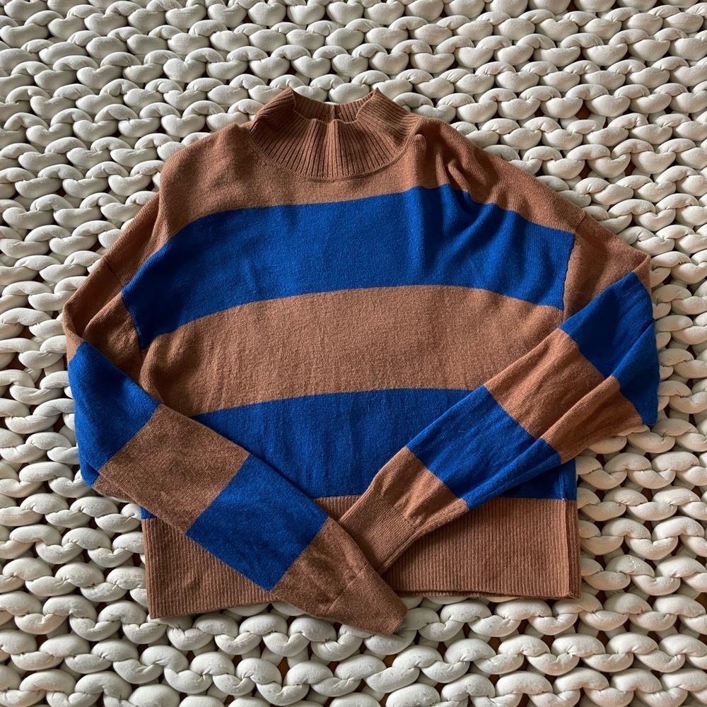Everlane Striped blue and tan sweater